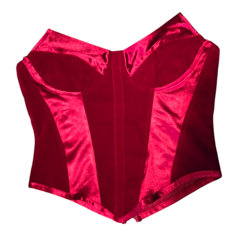 Velvet & Satin Red Corset Top